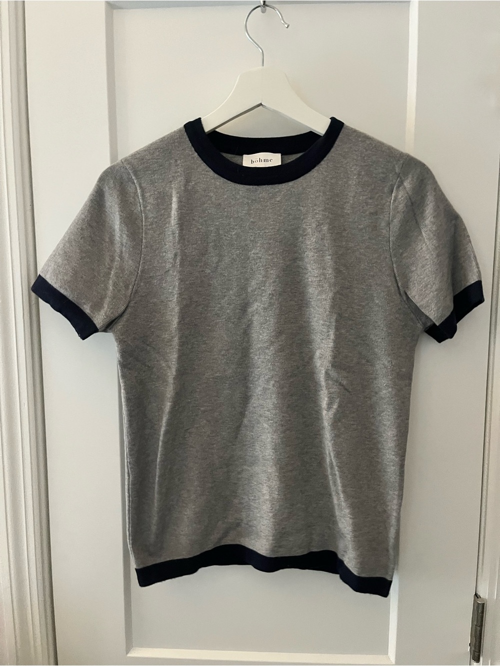 Bohme Grey Knit Tee with Navy Trim Accents